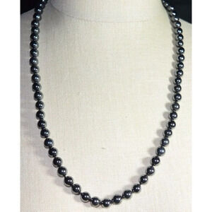 Vintage LUCORAL Black Hematite Bead Beaded Heavy Necklace